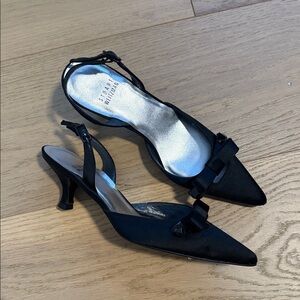 Stuart Weitzman vintage Black Bow satin Slingback kitten Heel pumps 5.5